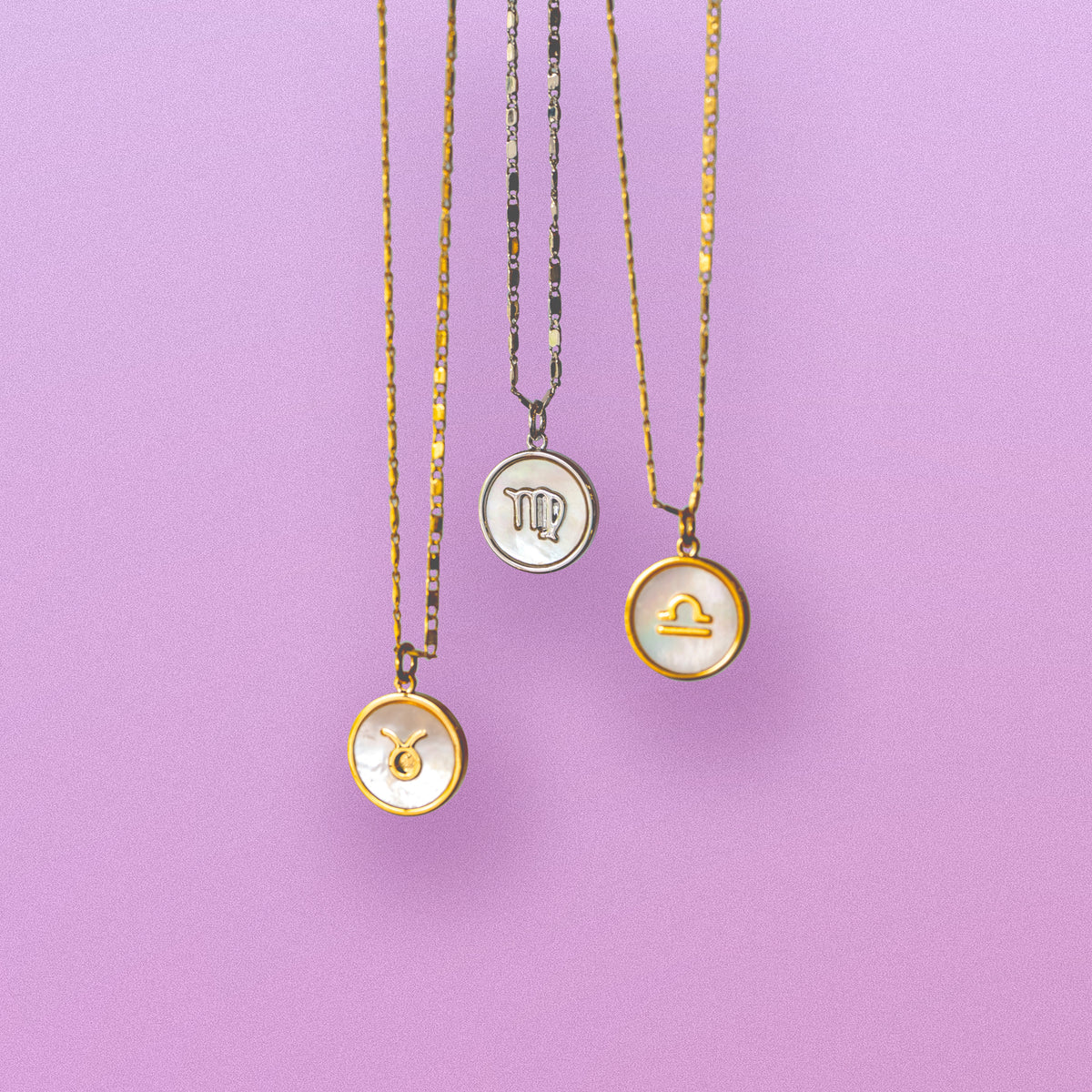 Gold Plated Mother of Pearl Zodiac Necklace