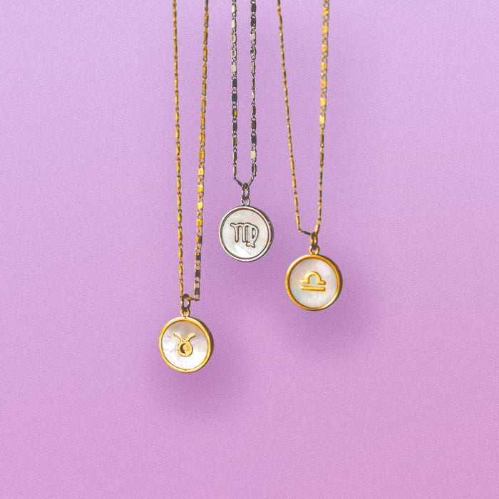 Gold Plated Mother of Pearl Zodiac Necklace
