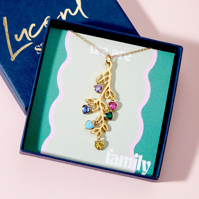 Personalised Birthstone Heart Family Tree Necklace
