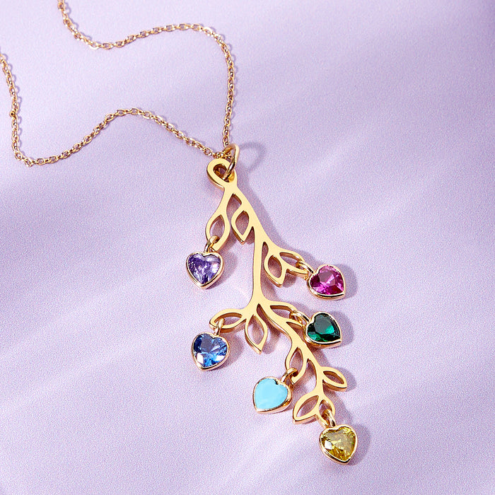 Personalised Birthstone Heart Family Tree Necklace