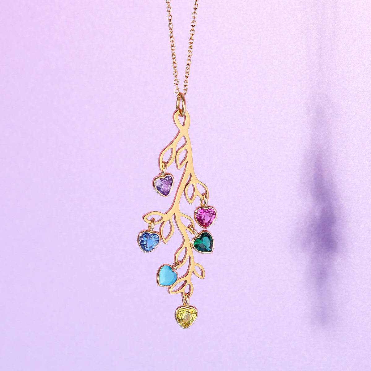 Personalised Birthstone Heart Family Tree Necklace