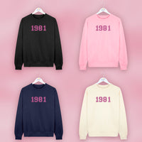 Personalised Varsity Font Birth Year Sweatshirt Jumper