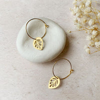 Leaf Drop Hoop Earrings
