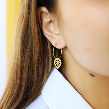 Leaf Drop Hoop Earrings