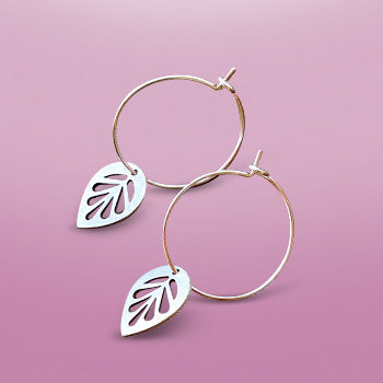 Leaf Drop Hoop Earrings