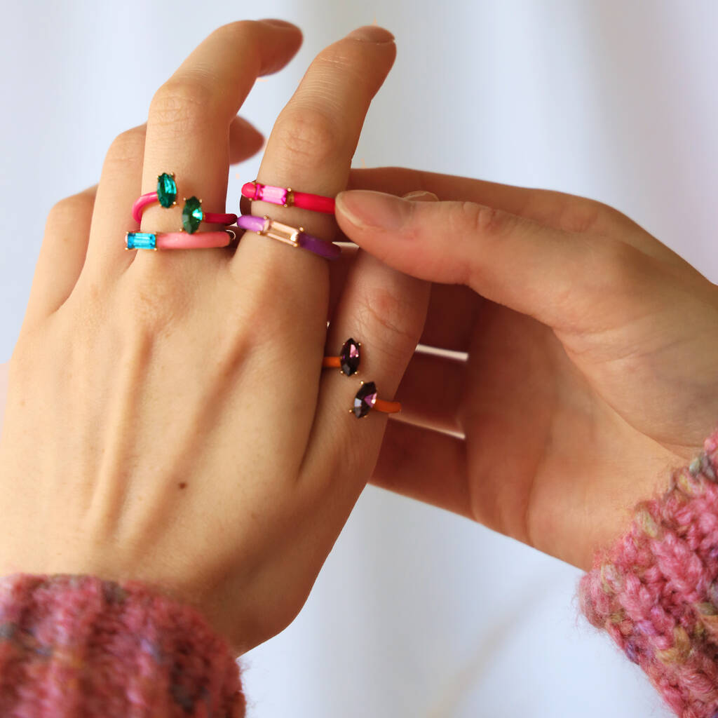 Bright Enamel and Glass Stone Ring