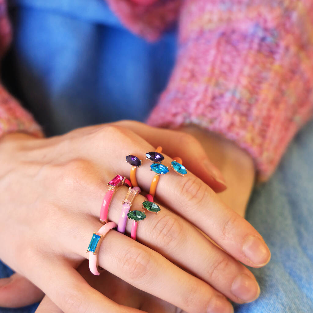 Bright Enamel and Glass Stone Ring