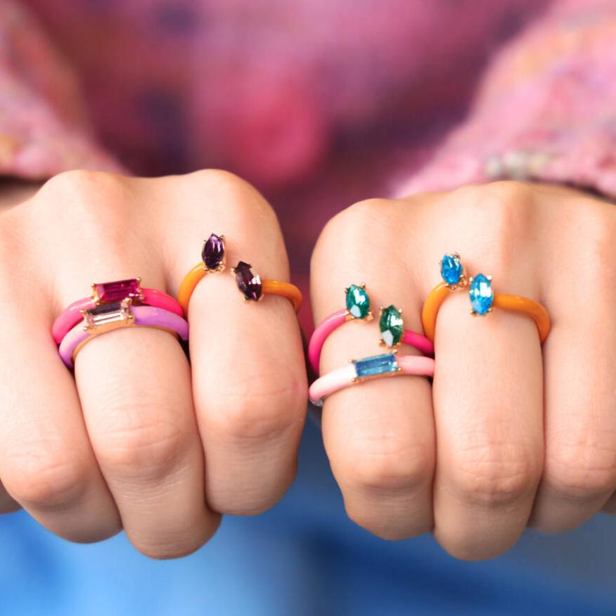 Bright Enamel and Glass Stone Ring