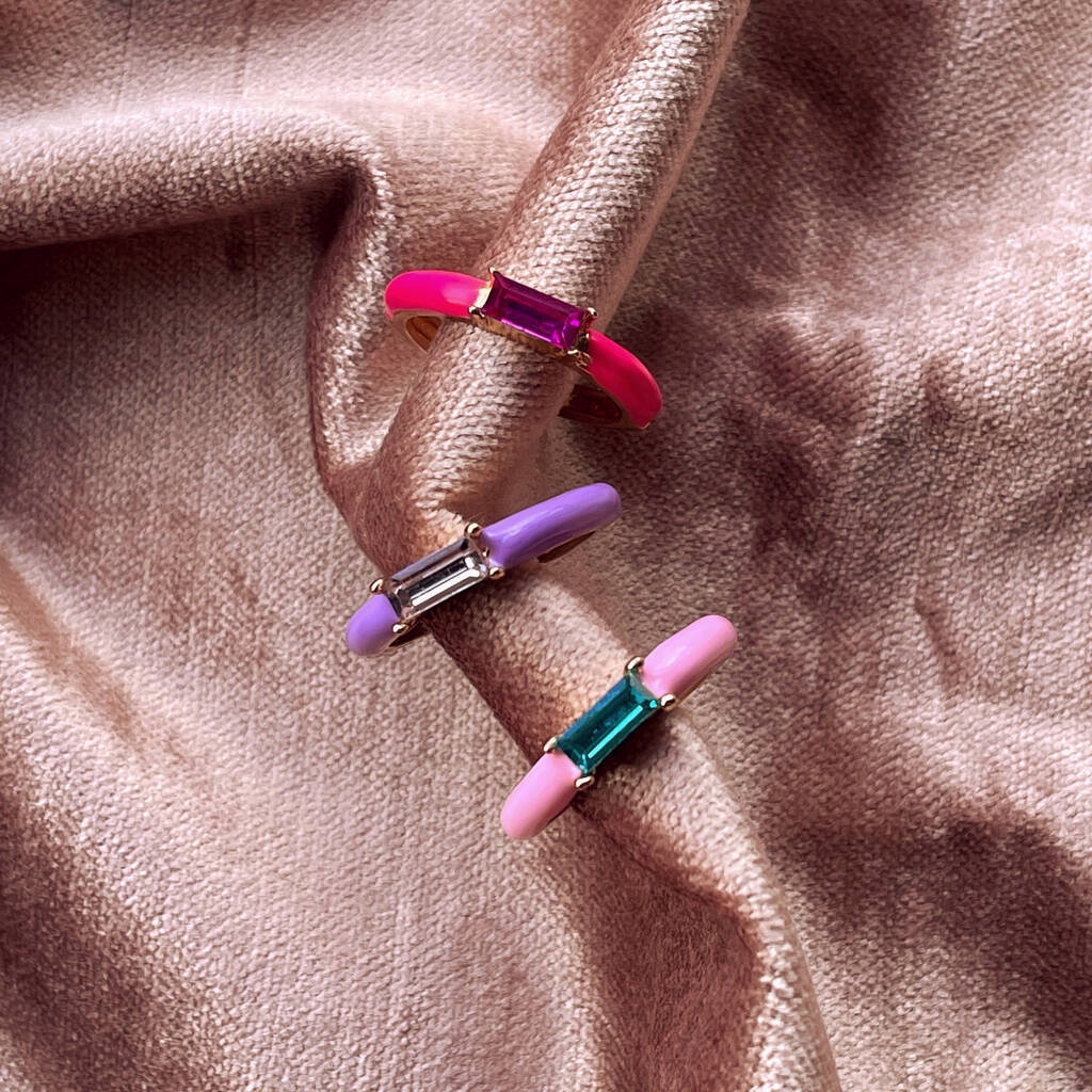 Bright Enamel and Glass Stone Ring