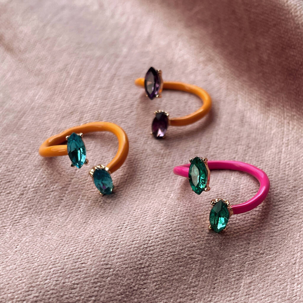 Bright Enamel and Glass Stone Ring