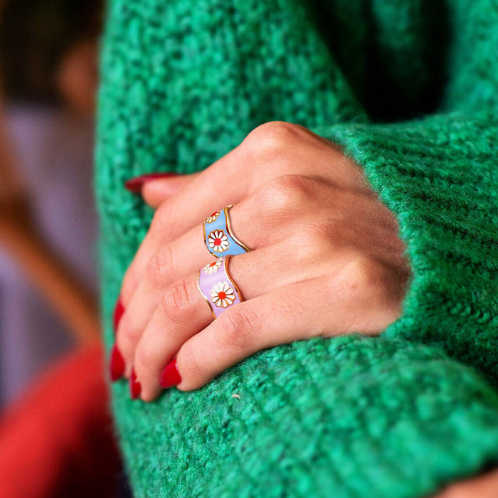 Enamel Flower Adjustable Ring