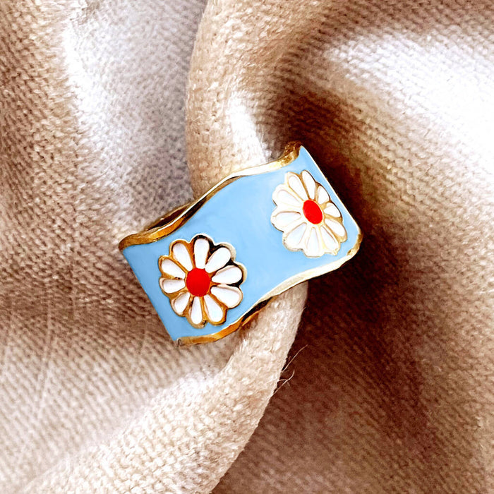 Enamel Flower Adjustable Ring