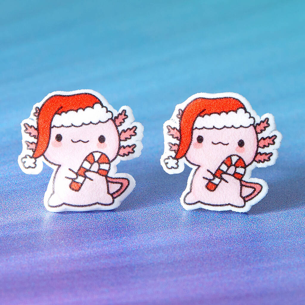 Festive Axolotl Resin Christmas Earrings