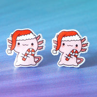 Festive Axolotl Resin Christmas Earrings