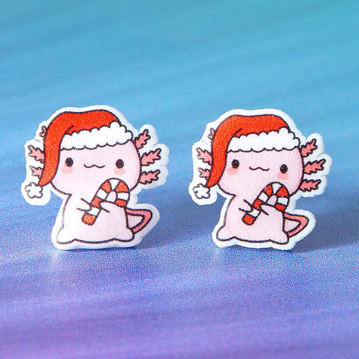 Festive Axolotl Resin Christmas Earrings