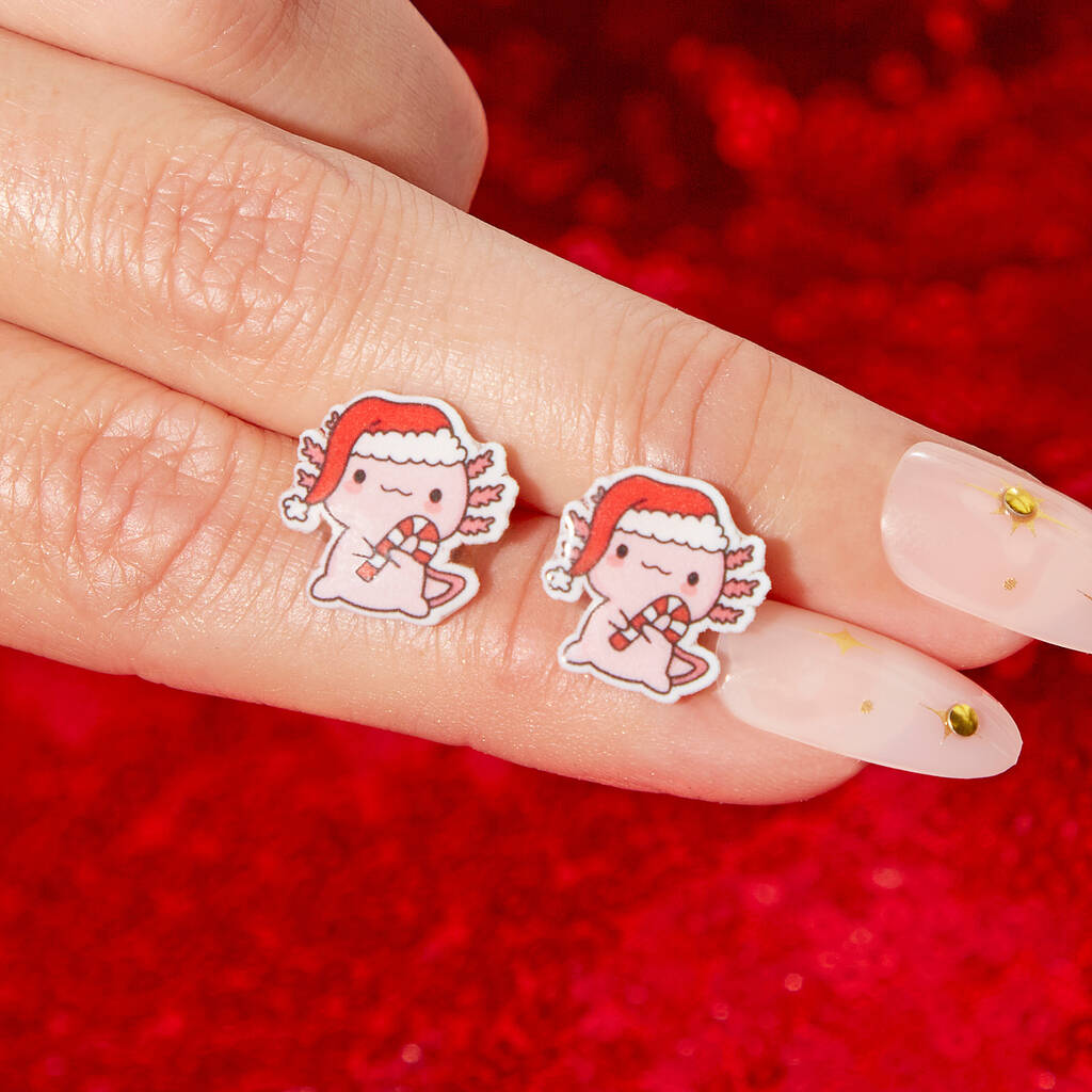 Festive Axolotl Resin Christmas Earrings