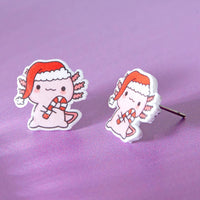 Festive Axolotl Resin Christmas Earrings