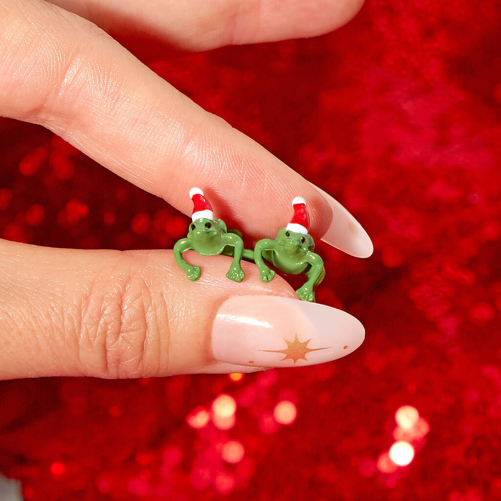 Festive Frog Christmas Earrings