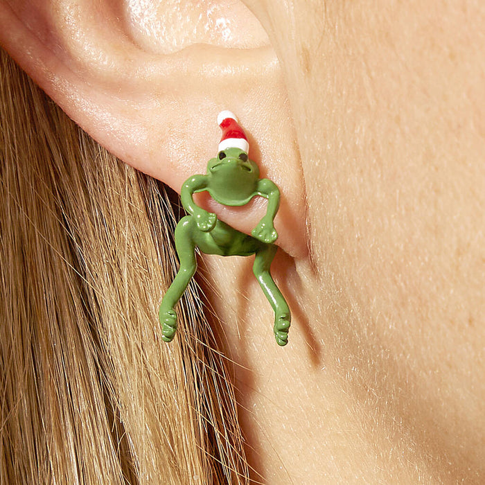Festive Frog Christmas Earrings
