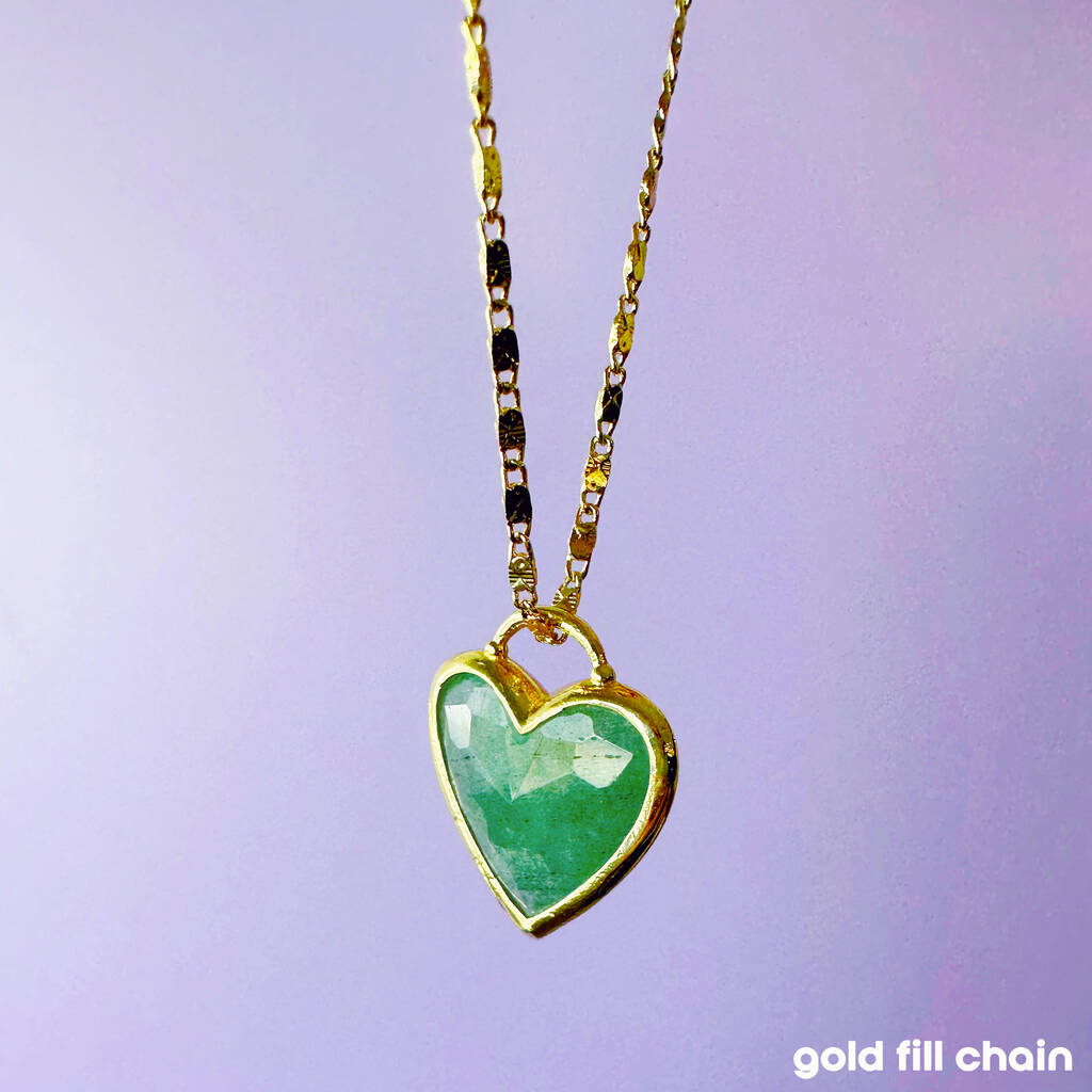Gemstone Heart Gold Plated Valentines Pendant Necklace