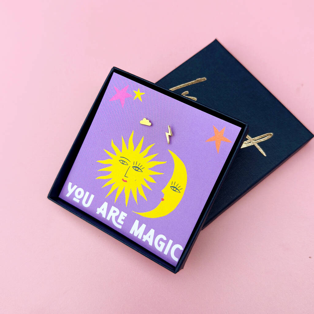 14k Gold Fill 'You Are Magic' Lightning Cloud Earrings