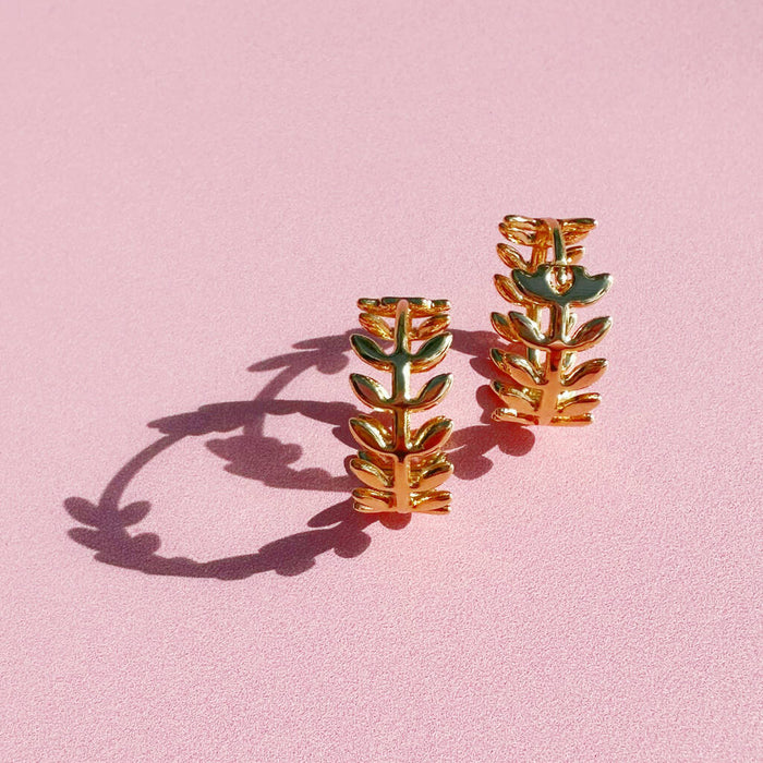 Gold Filled Leaf Hoop Earrings