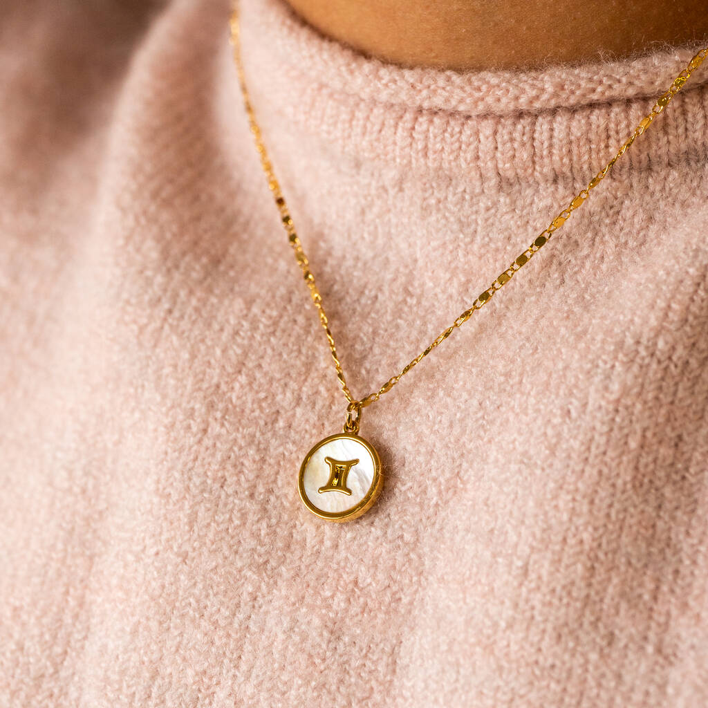 Gold Plated Mother of Pearl Zodiac Necklace
