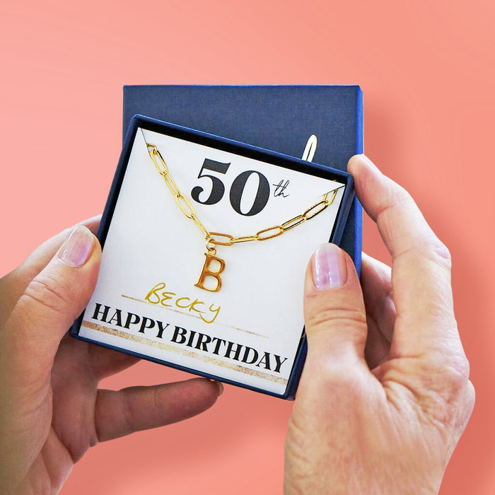 Happy 50th Birthday Initial Necklace