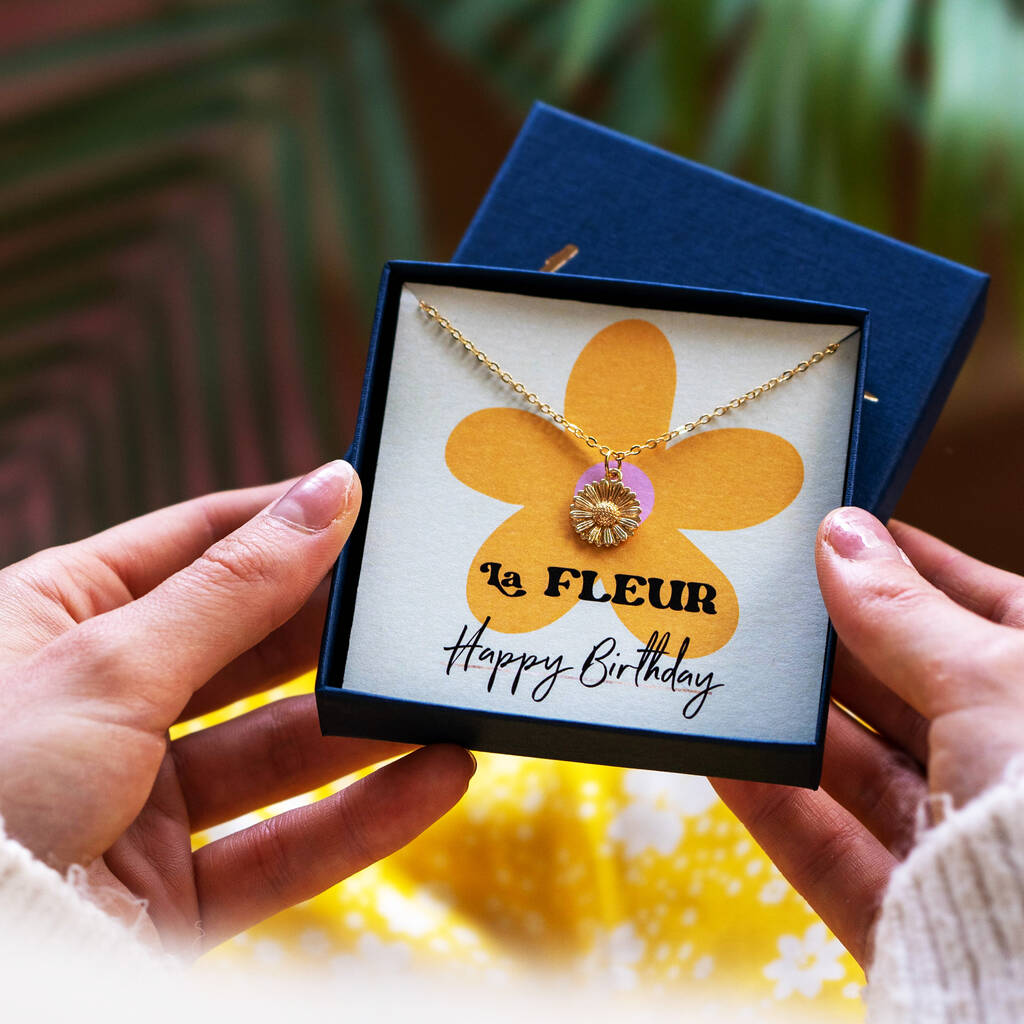 Happy Birthday Daisy Flower Gold Plated Necklace