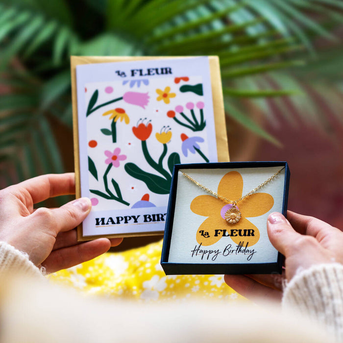 Happy Birthday Daisy Flower Gold Plated Necklace
