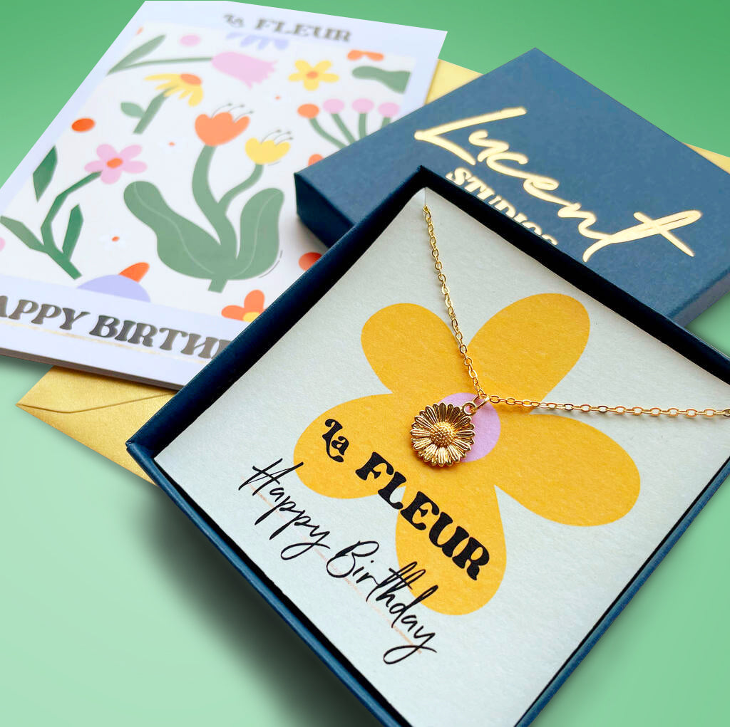 Happy Birthday Daisy Flower Gold Plated Necklace