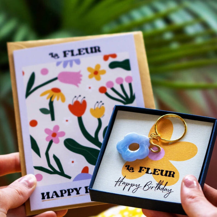 Happy Birthday Initial and Flower Keyring