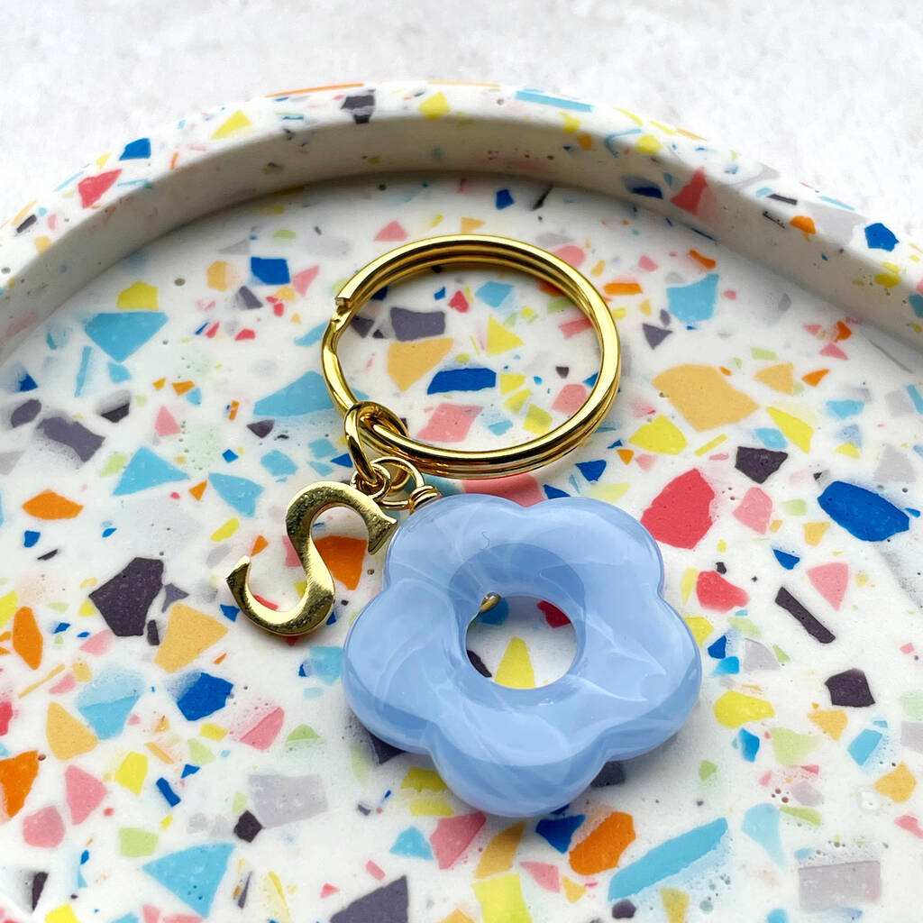 Happy Birthday Initial and Flower Keyring