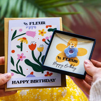 Happy Birthday Initial And Flower Necklace