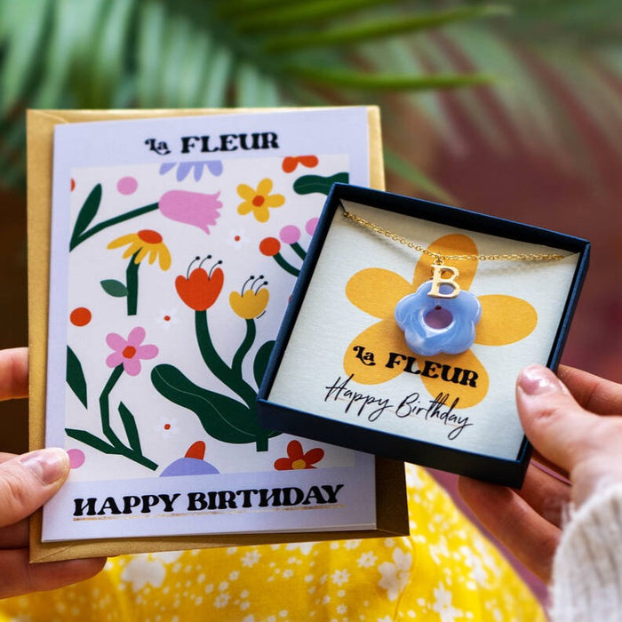 Happy Birthday Initial And Flower Necklace