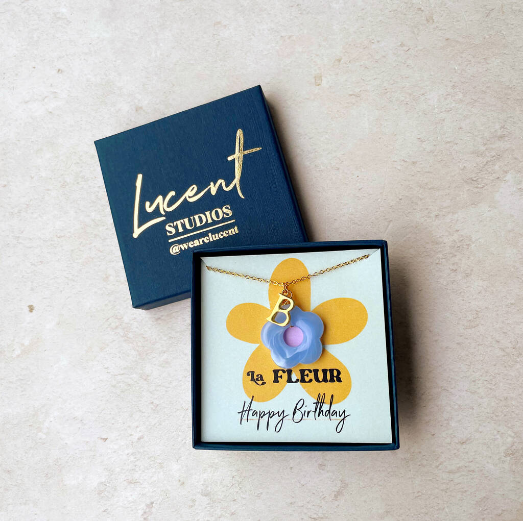 Happy Birthday Initial And Flower Necklace