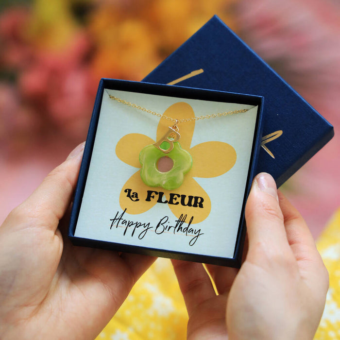 Happy Birthday Initial And Flower Necklace