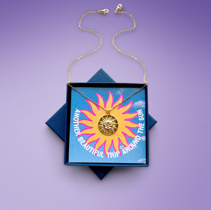 Happy Birthday Sun Necklace and Card Set