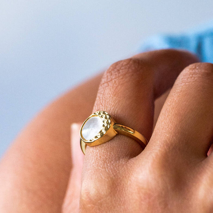 Mother of Pearl and Crescent Moon Adjustable ring