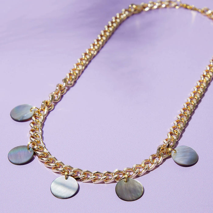 Mother Of Pearl Chunky Chain And Disc Necklace