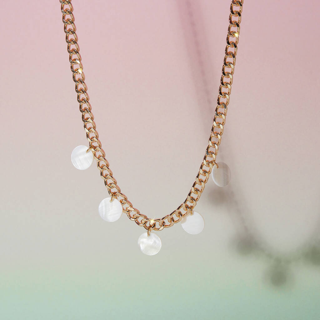 Mother Of Pearl Chunky Chain And Disc Necklace