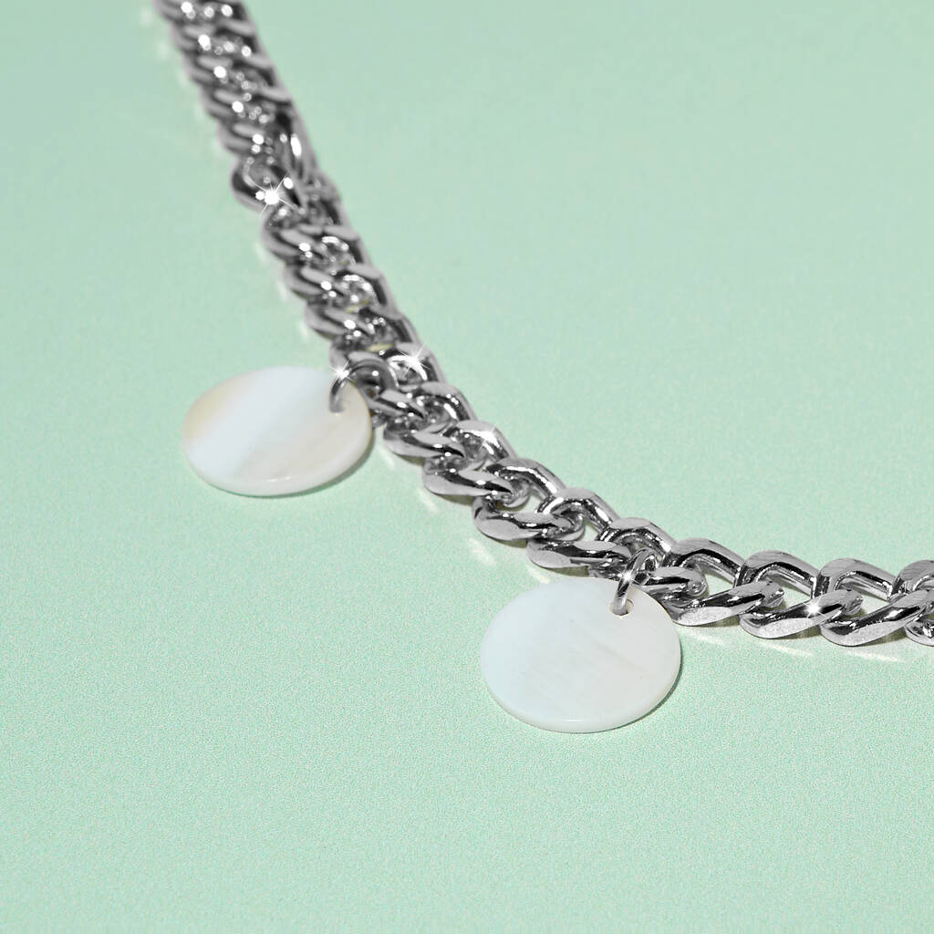 Mother Of Pearl Chunky Chain And Disc Necklace