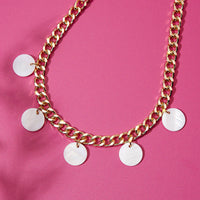 Mother Of Pearl Chunky Chain And Disc Necklace