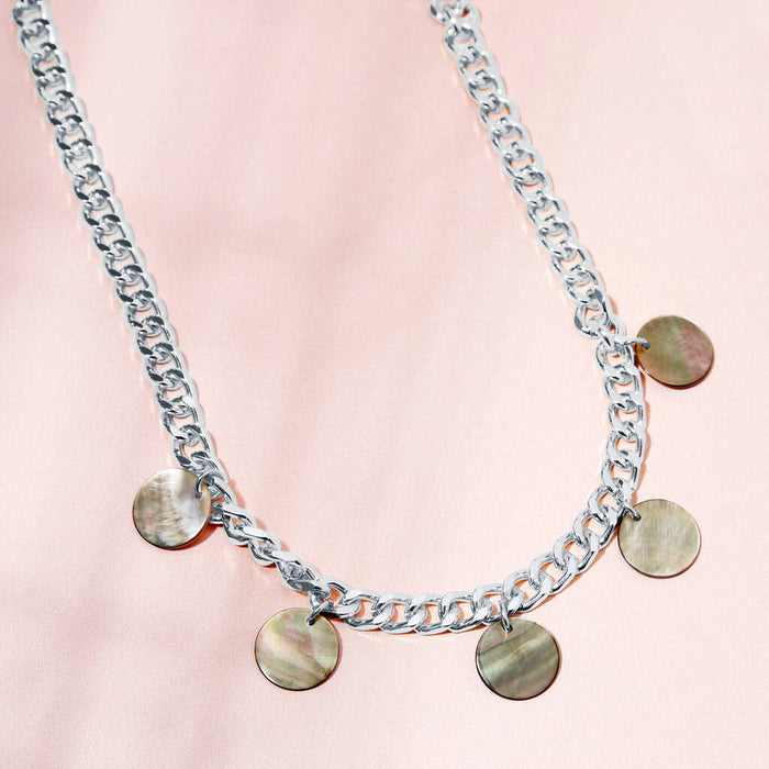 Mother Of Pearl Chunky Chain And Disc Necklace