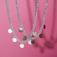 Mother Of Pearl Chunky Chain And Disc Necklace