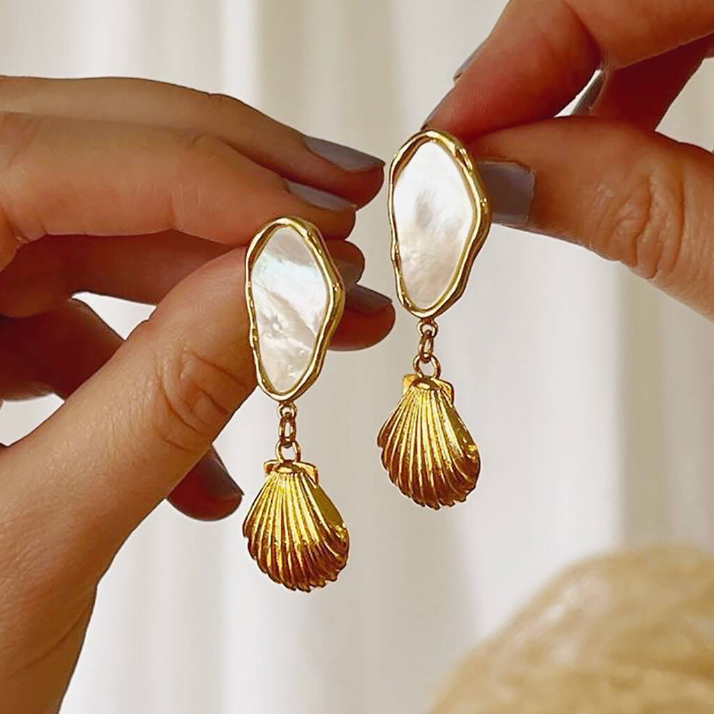Mother Of Pearl Seashell Charm Earrings
