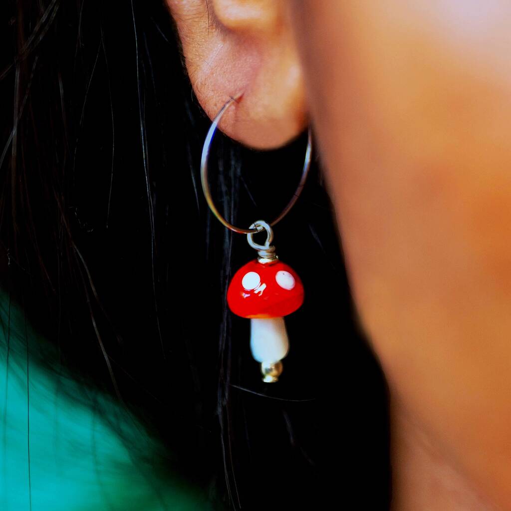 Murano Glass Mushroom Gold Plated Hoops