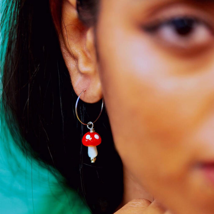 Murano Glass Mushroom Gold Plated Hoops