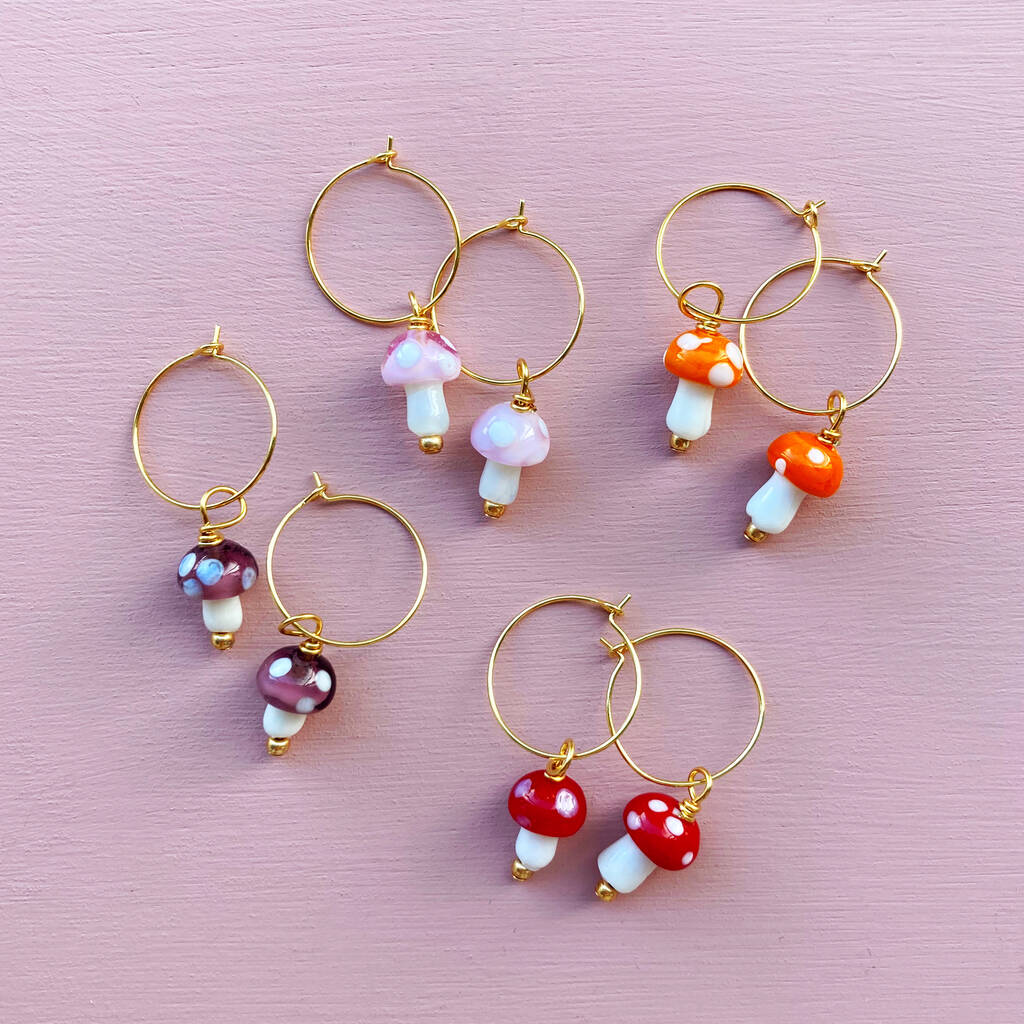 Murano Glass Mushroom Gold Plated Hoops
