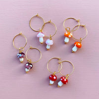 Murano Glass Mushroom Gold Plated Hoops